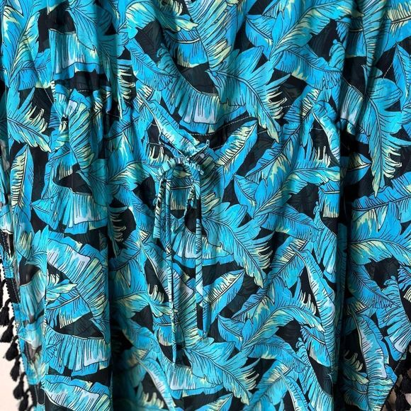 Mikens Swim poncho Tasseled. Sheer Palm leaf coverup - Picture 2 of 5